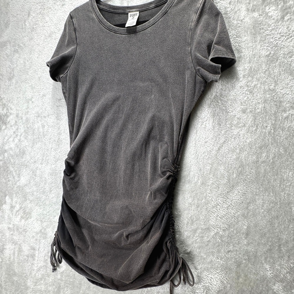 Victoria's Secret PINK Charcoal Mineral Wash Ruched Side Drawstring Dress Large - Picture 2 of 12